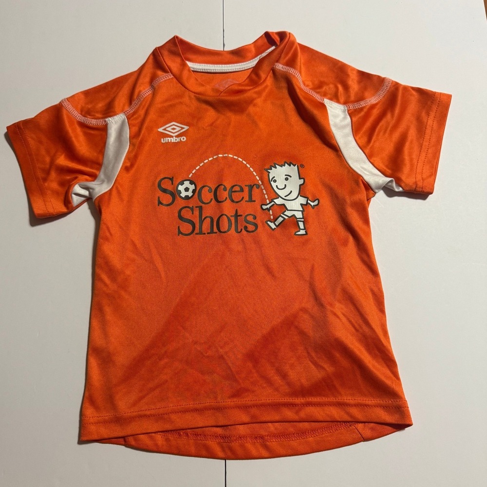 Umbro Premier Soccer Shots Jersey Orange White Kids Small S 4 Short Sleeve Shirt